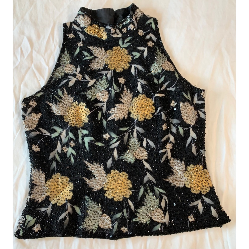 Beaded Floral Sequin Regency Glam Top M